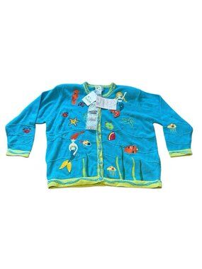 Quacker Factory QVC Womens Blue 1X Mermaid Ocean Underwater Cardigan Sweater NWT